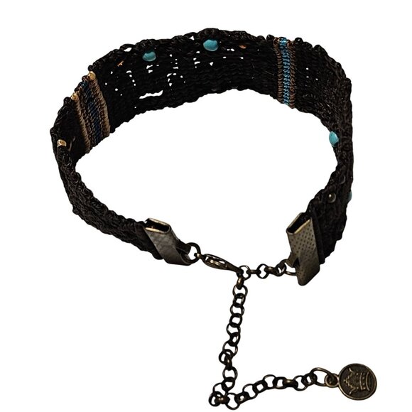 Handwoven Adjustable Bracelet Brown Macrame Blue Beads Metal Chain Closure - Picture 6 of 7